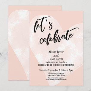 White Watercolor Heart Let's Celebrate Blush Pink Invitation