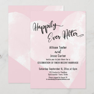 White Watercolor Heart Pink Happily Ever After Invitation