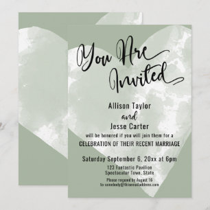 White Watercolor Heart Sage Green You Are Invited Invitation