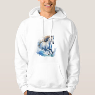 White Watercolor Horse Hoodie 