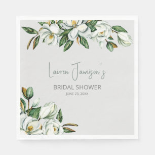 White Watercolor Magnolia Greenery Bridal Shower Napkin