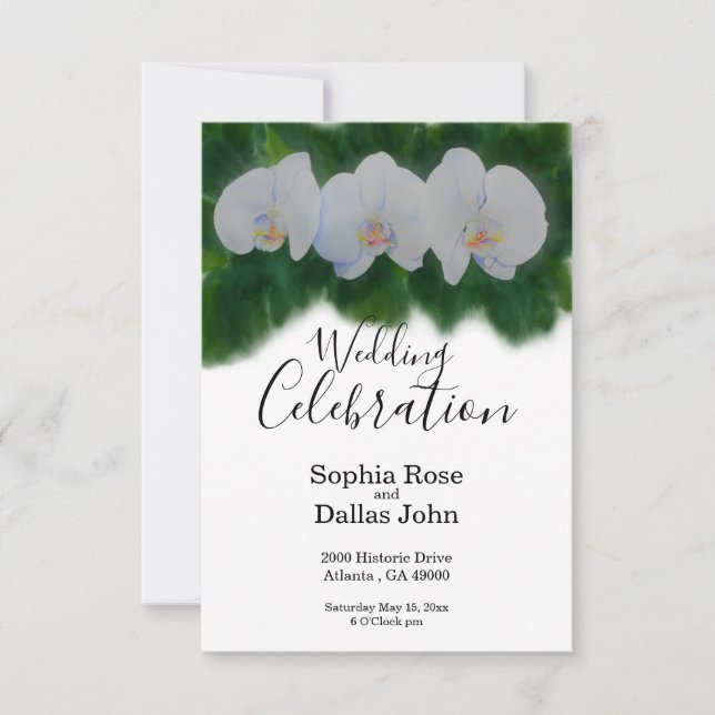 White watercolor orchid painting invitation (Front)