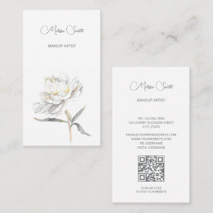 White Watercolor Peony Flower Business Card