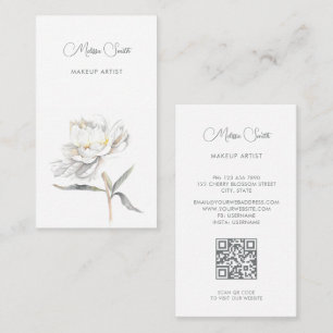 White Watercolor Peony Flower Business Card