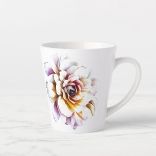 White Watercolor Rose Flower Latte Mug