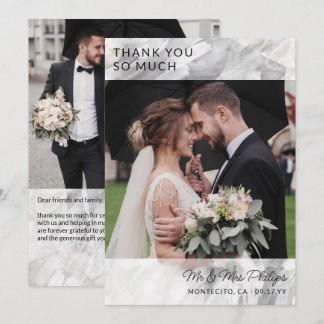 White Watercolor Texture Overlay Wedding Photo Thank You Card