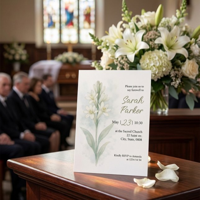 White Watercolor Tuberose Funeral  Invitation (Creator Uploaded)