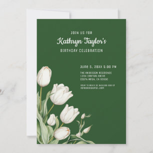 White Watercolor Tulips Birthday Party Invitation
