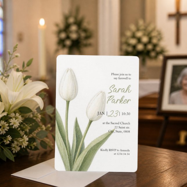 White Watercolor Tulips Funeral  Invitation (Creator Uploaded)