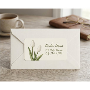 White Watercolor Tulips Memorial Return Address  Label