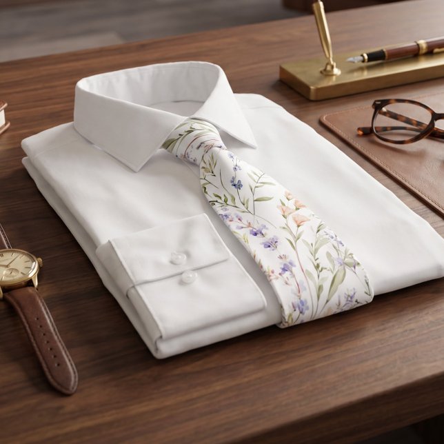 White Watercolor Wildflower  Tie (Creator Uploaded)