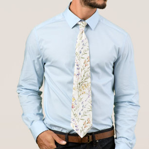 White Watercolor Wildflower  Tie