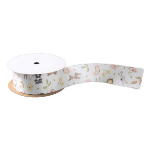 White Watercolor Woodland Animals Satin Ribbon