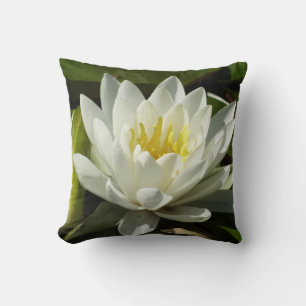 White Waterlily and Bud Floral Cushion