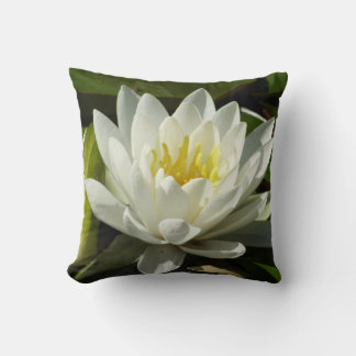 White Waterlily and Bud Floral Cushion