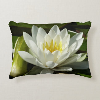 White Waterlily and Bud Floral Decorative Cushion
