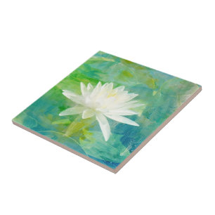 White Waterlily Blossom Tile