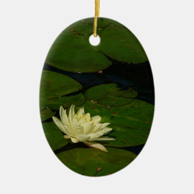 White Waterlily I Peaceful Floral Photography Ceramic Tree Decoration (Front)