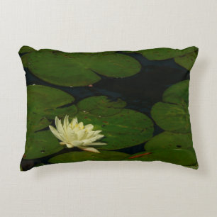 White Waterlily I Peaceful Floral Photography Decorative Cushion