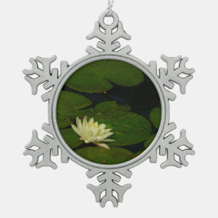 White Waterlily I Peaceful Floral Photography Snowflake Pewter Christmas Ornament