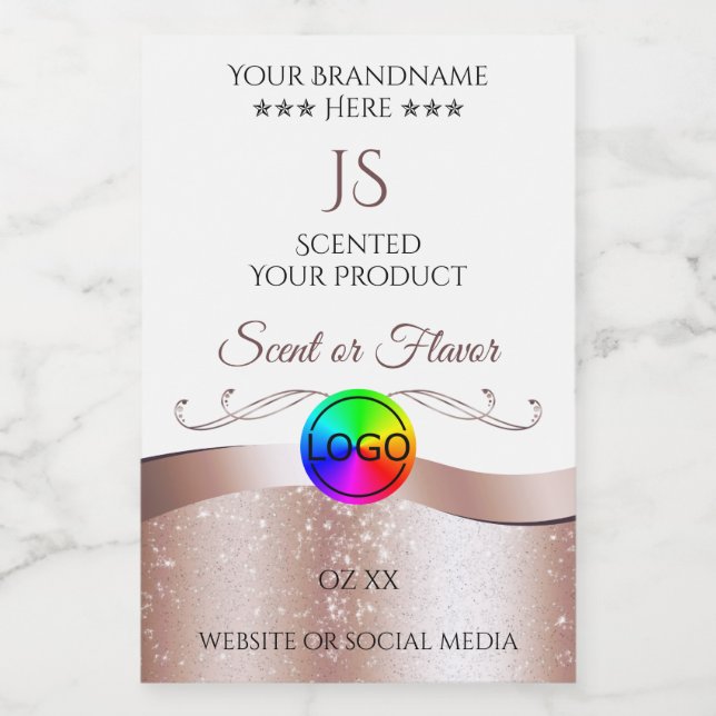 White Wavy Rose Gold Logo Monogram Product Label (Single Label)