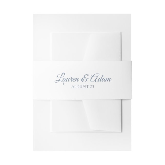 White Wedding Belly Band / Wrap | Dusty Blue Invitation Belly Band (Front Example)