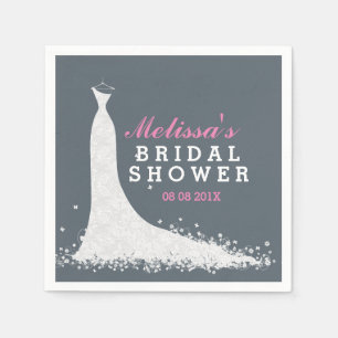 White wedding dress bridal shower napkin