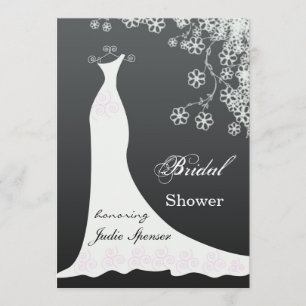 White wedding dress on black Bridal Shower Invite