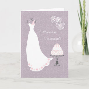 White Wedding dress on light purple  Bridesmaid Invitation