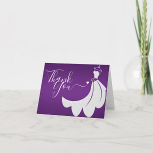 White Wedding Dress on Purple Bridal Shower Thank You Card