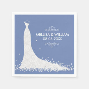 White Wedding Dress & Powder-blue Background Napkin