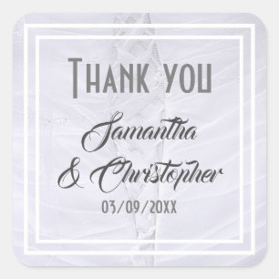 White wedding dress thank you square sticker
