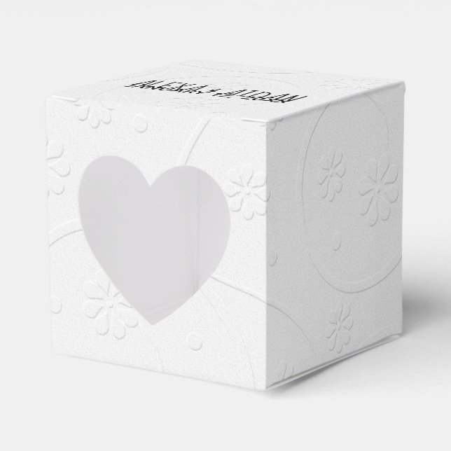White Wedding Embossed Flowers Favour Box (Front Side)