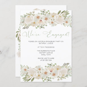 White Wedding Floral Engagement Party Invitation