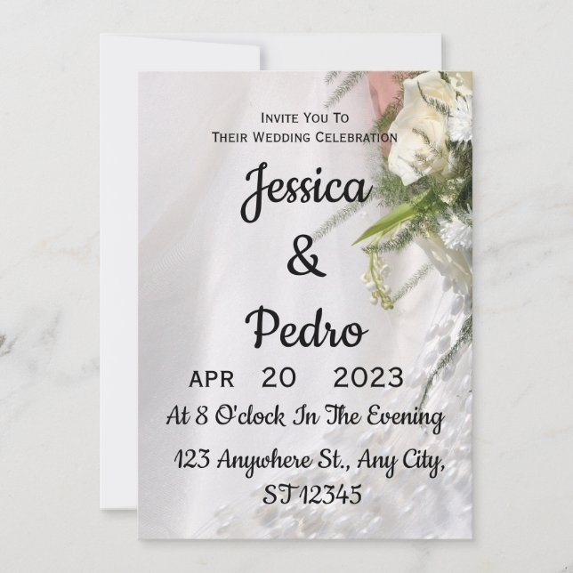 White wedding flowers background invitation (Front)