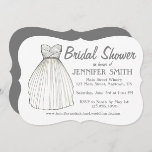 White Wedding Gown Dress Bridal Shower Party Bride Invitation