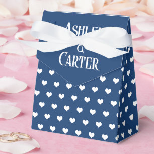White Wedding Hearts on Navy Blue Favour Box