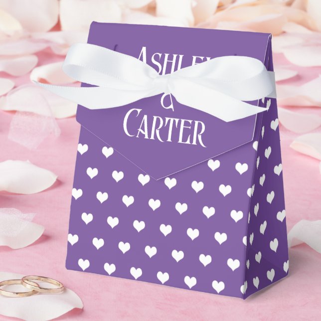 White Wedding Hearts On Purple Favour Box (Wedding)