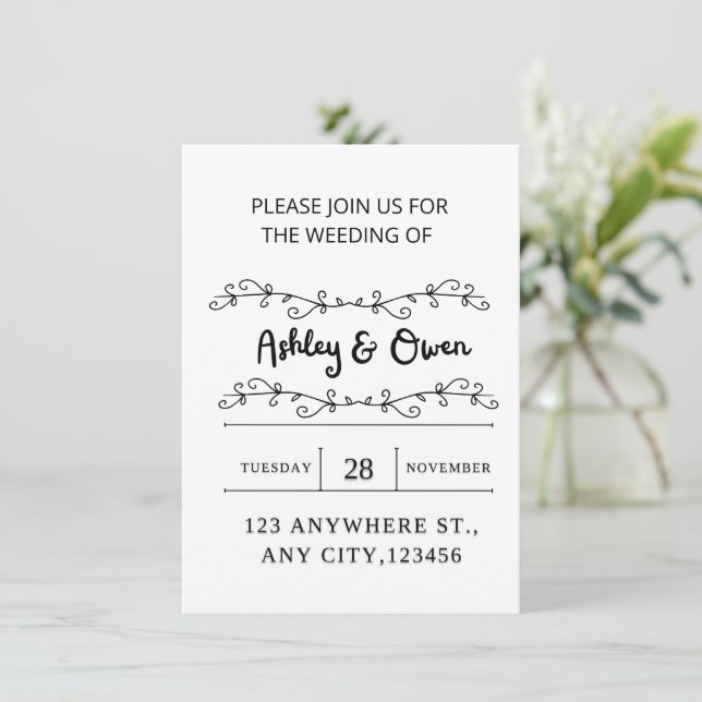 white wedding invitation (Standing Front)
