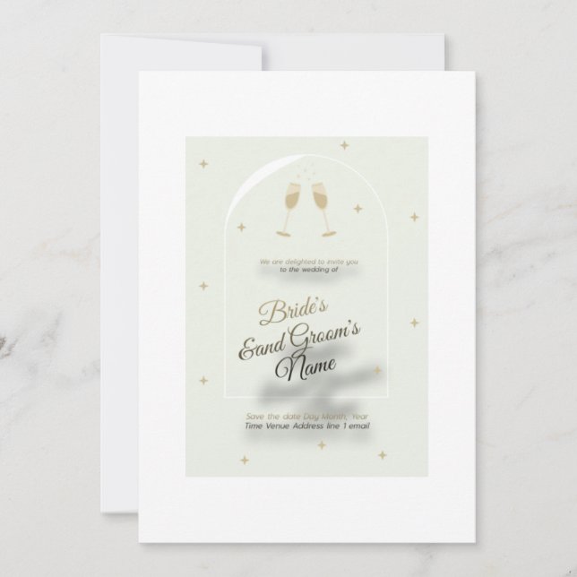 White wedding invitation with modern blue printing (Front)