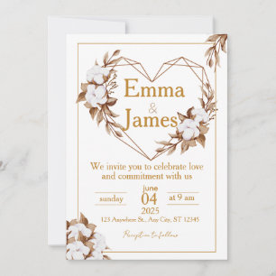 White Wedding Invite with Elegant Heart & Roses