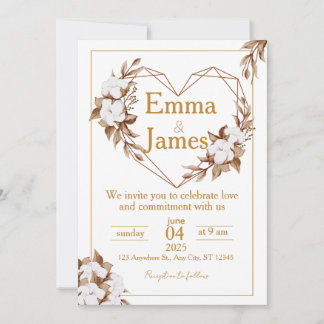 White Wedding Invite with Elegant Heart & Roses