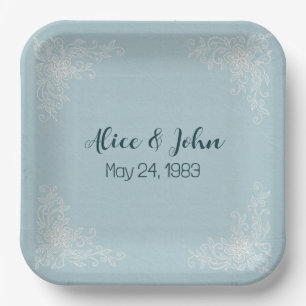 White Wedding Lace Corners Paper Plate