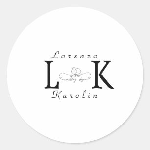 White Wedding Monogram Simple Elegant Minimalist  Classic Round Sticker