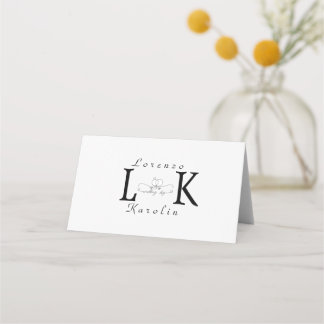 White Wedding Monogram Simple Elegant Minimalist Place Card