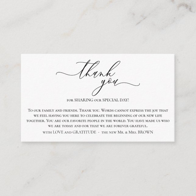 White Wedding Party Ceremony Photo Thank You Enclosure Card (Front)