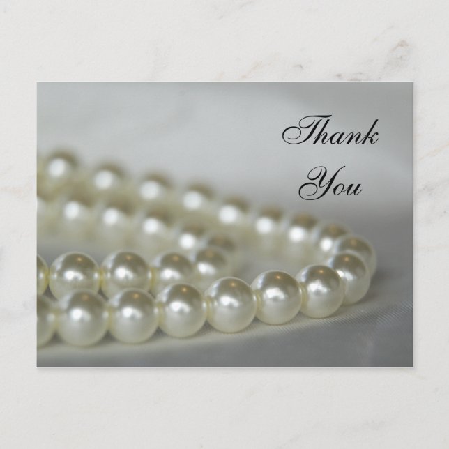 White Wedding Pearls Thank You Postcard (Front)