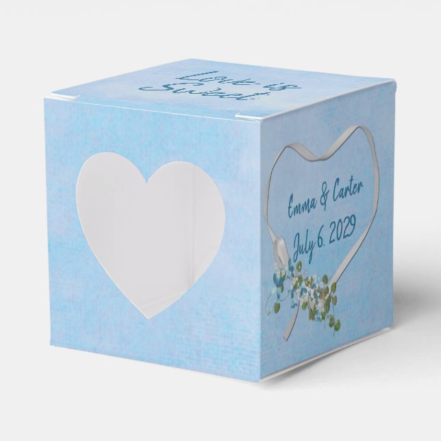 White Wedding Ribbon Heart Favour Box (Front Side)