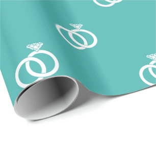 White Wedding Rings on Verdigris Green Blue Wrapping Paper