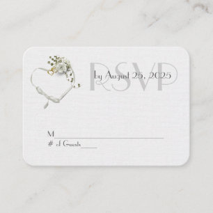 white wedding rose and ribbon heart RSVP Enclosure Card